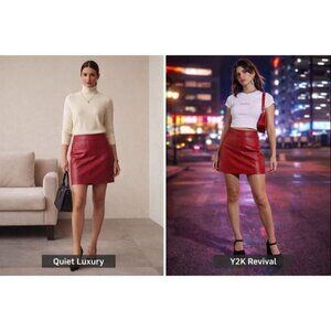 Lauren Ralph Lauren Women’s Red Leather Skirt 14 Y2K Quiet Luxury Minimalist